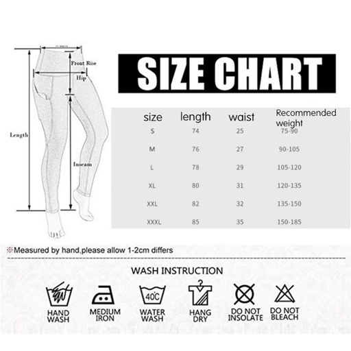 a size chart for a pair of leggings