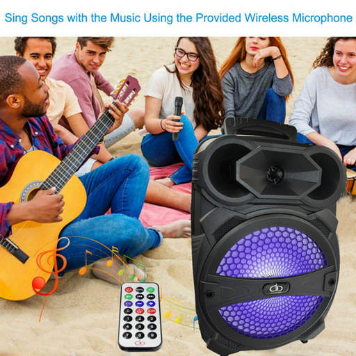 a group of people singing songs with the music using the provided wireless microphone