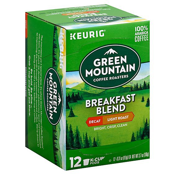 Green Mountain Coffee Roasters Breakfast Blend Light Roast Decaf Coffee K Cup Pods - 12 Count