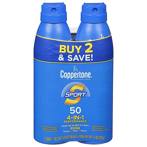 Coppertone Sport SPF 50 Sunscreen Spray Twinpack - 2-11 Oz