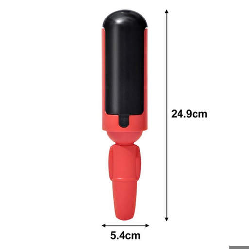 a red and black brush with measurements on a white background .