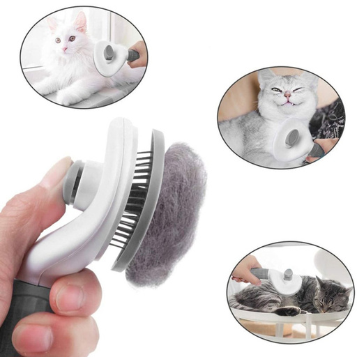 a person is brushing a cat with a brush