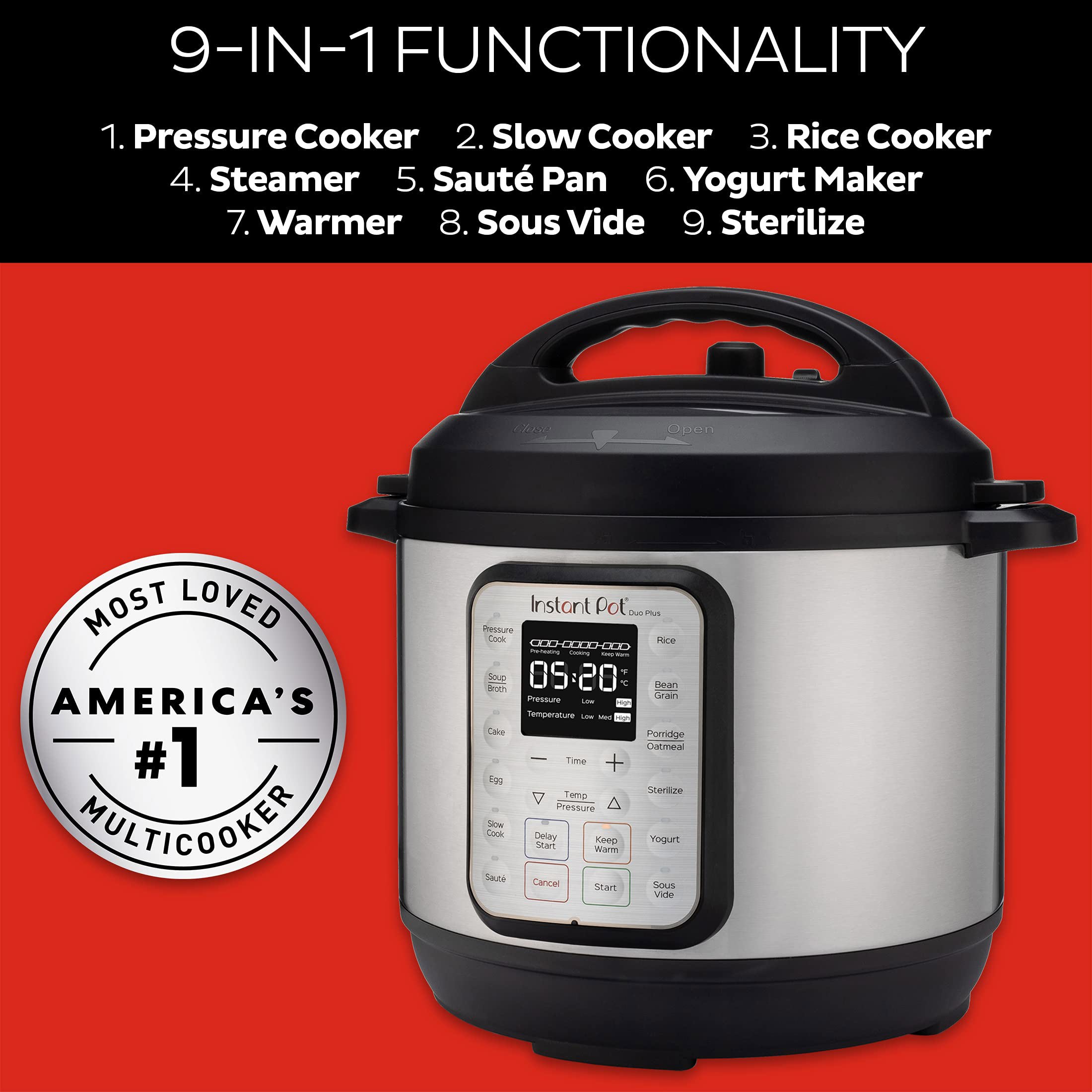 How do I select custom cooking time and temperature for Steam function on Instant Pot Duo Plus 9 in 1 Electric Pressure Cooker