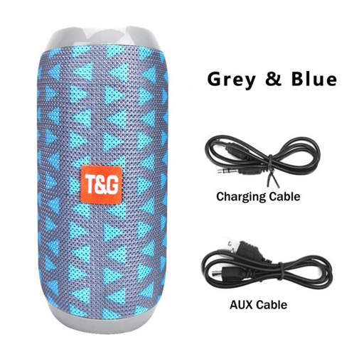 a t & g speaker with a charging cable and aux cable