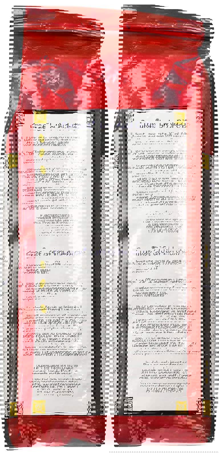 the back of a bag of purroast low acid coffee