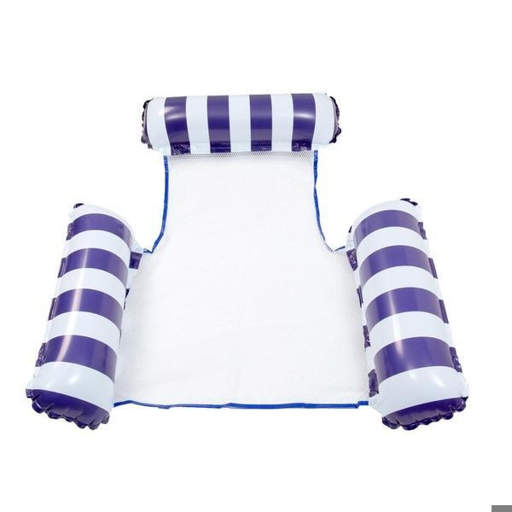 a purple and white striped floating chair on a white background .