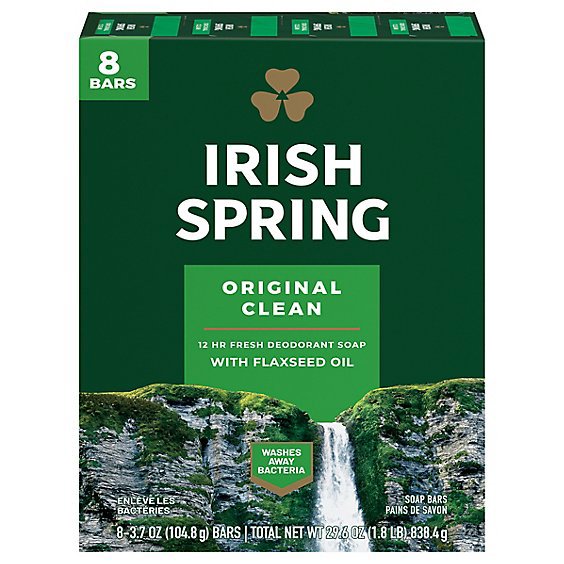 Irish Spring Deodorant Soap Bars Original - 8-3.75 Oz