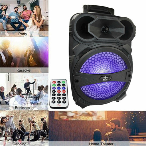 a speaker with a remote control that can be used for karaoke business dancing and home theater