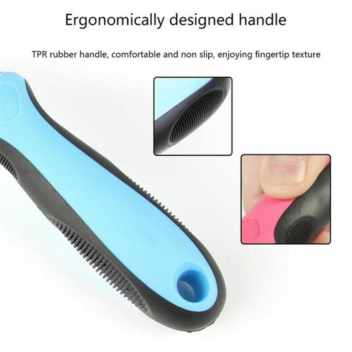 a blue and black brush with the words ergonomically designed handle