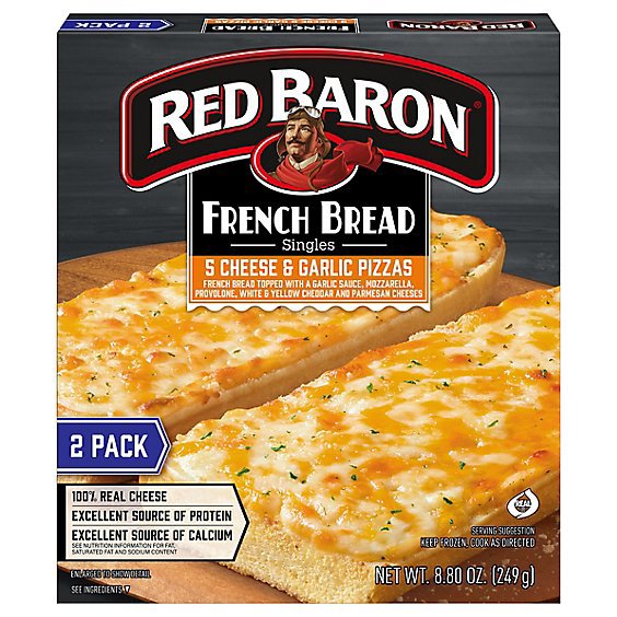 Red Baron Pizza French Bread Singles Five Cheese & Garlic 2 Count - 8.8 Oz