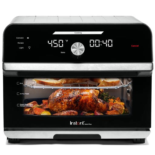 What does the Rotisserie feature do in the Instant Omni Plus Air Fryer  Toaster Oven Combo?