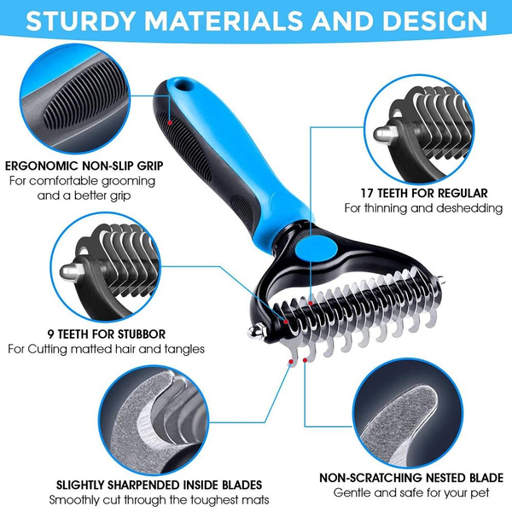 a blue and black brush with the words sturdy materials and design at the top