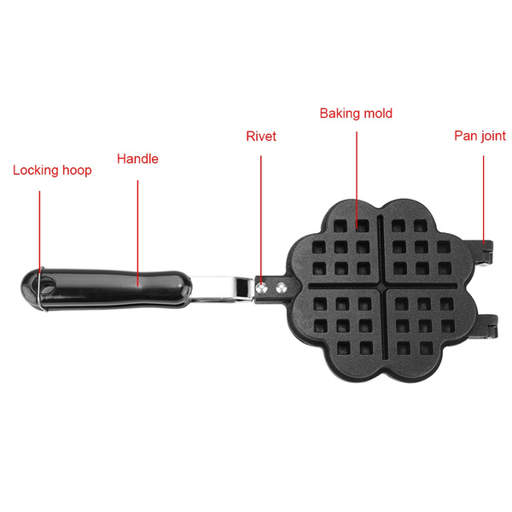 a waffle maker has a locking hoop and a handle