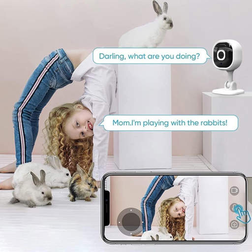 a girl playing with rabbits next to a phone that says darling what are you doing