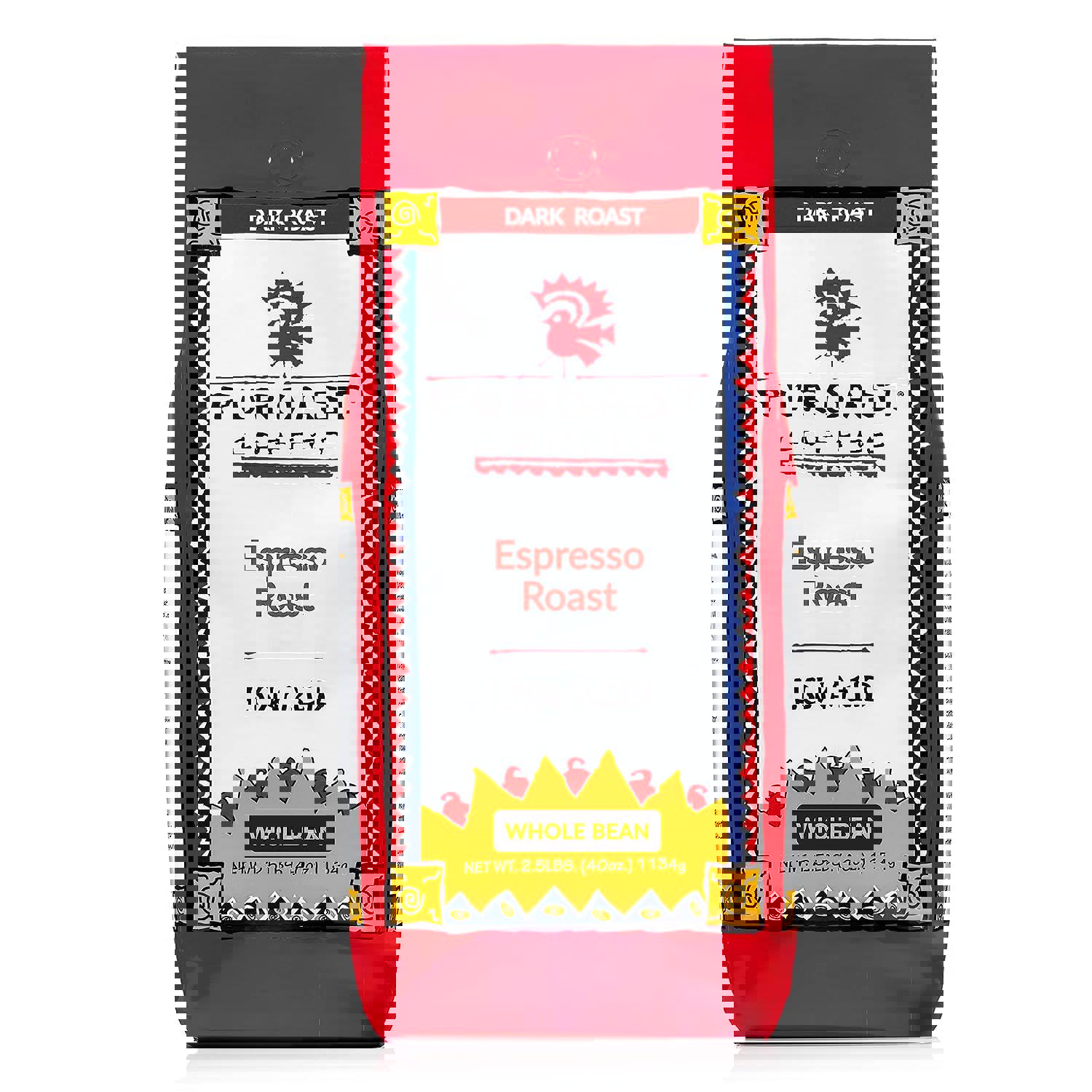 a bag of espresso roast low acid whole bean coffee