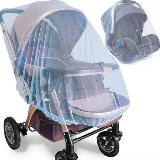 a stroller with a mosquito net attached to it