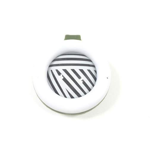 a white circle with a black and white striped pattern on it