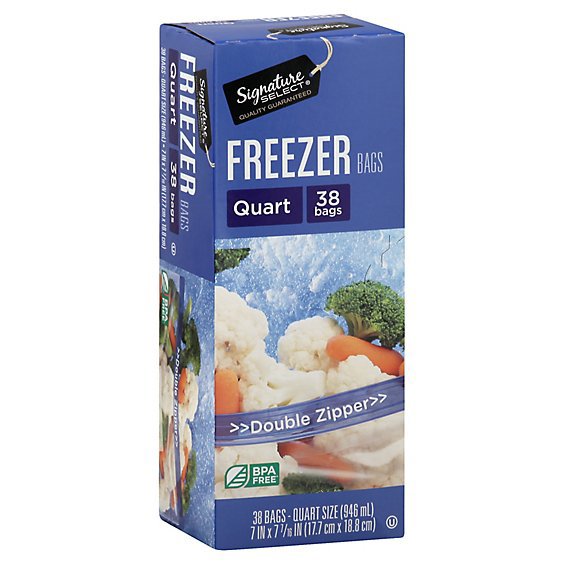 Signature SELECT Bags Freezer Click N Lock Double Zipper Quart - 38 Count