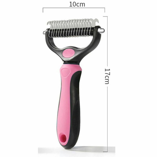 a pink and black brush with measurements of 10cm and 17cm