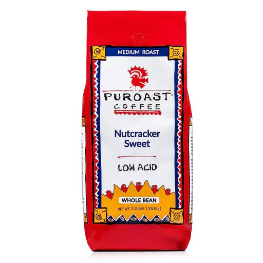 a bag of nutcracker sweet low acid coffee