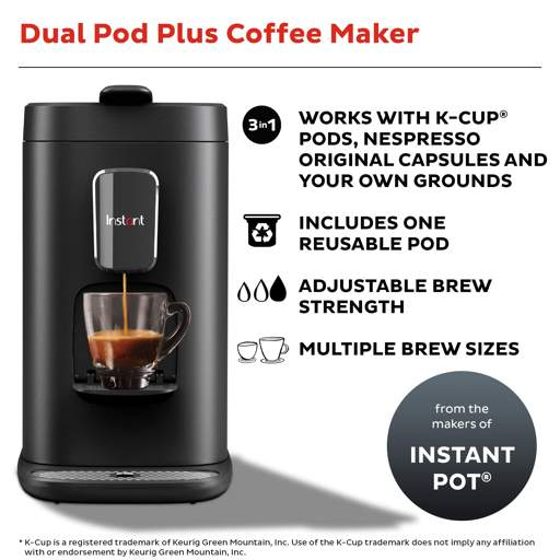 Instant Solo 2-in-1 Single Serve Coffee Maker for Ground Coffee or K-Cup  Pods with 3 Brew Sizes, White