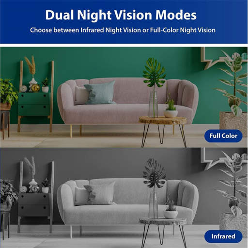 dual night vision modes choose between infrared night vision or full color night vision