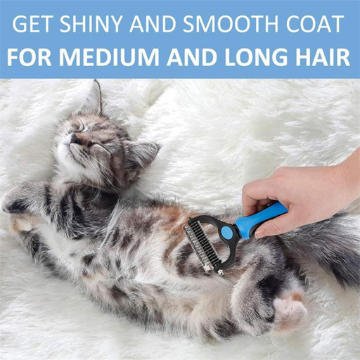 a cat is being brushed with a brush that says get shiny and smooth coat for medium and long hair