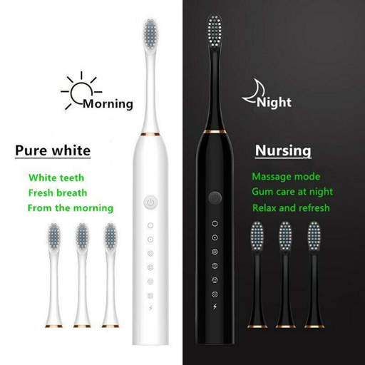a white toothbrush and a black toothbrush are shown side by side .