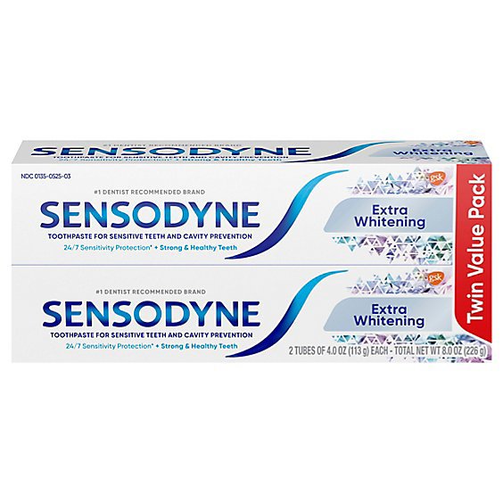 Sensodyne Toothpaste Maximum Strength With Fluoride Extra Whitening Twin Value Pack - 2-4 Oz