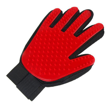 a red and black glove that looks like a hand