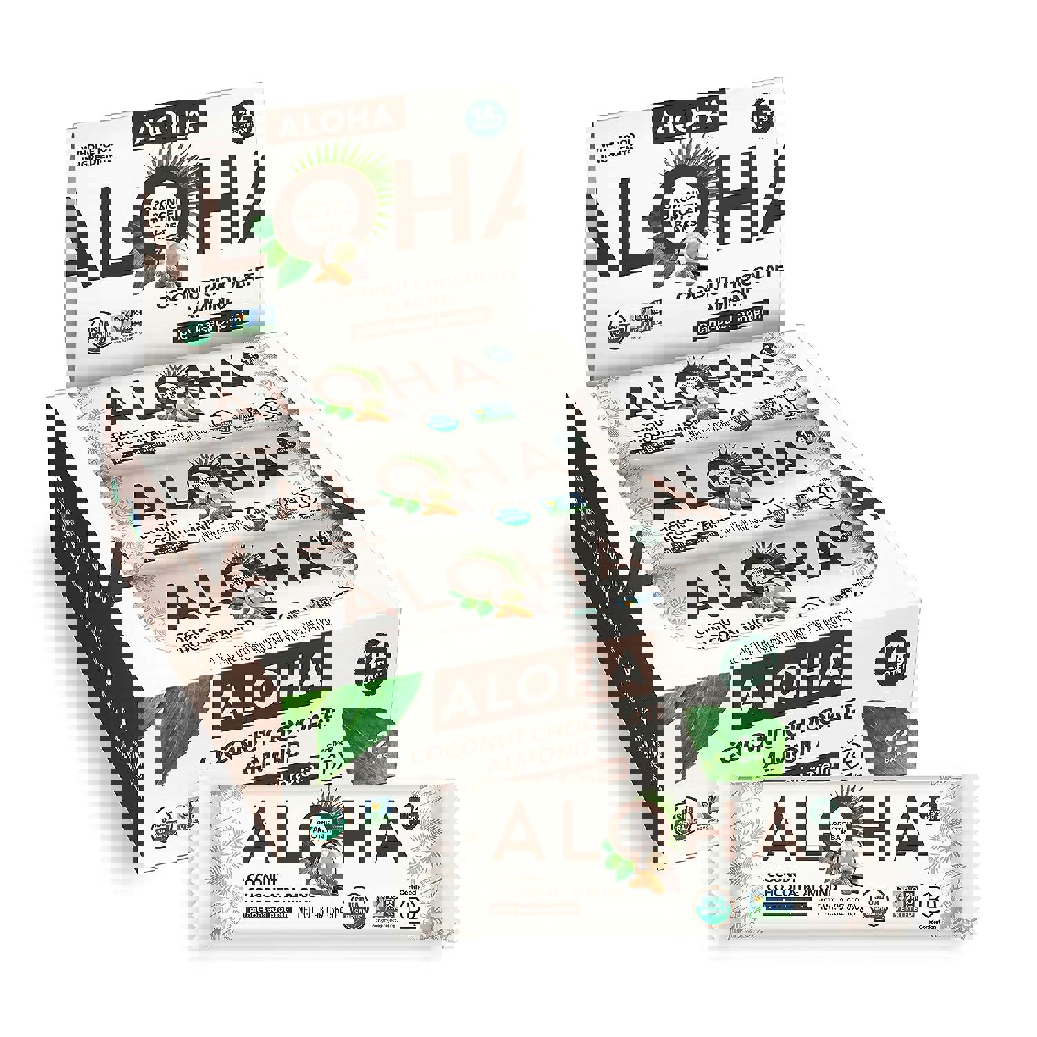 ALOHA Organic Plant Based Protein Bars, Coconut Chocolate Almond, 1.98-Ounce Bars (Pack of 12)