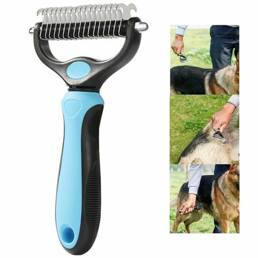a person is brushing a german shepherd with a brush