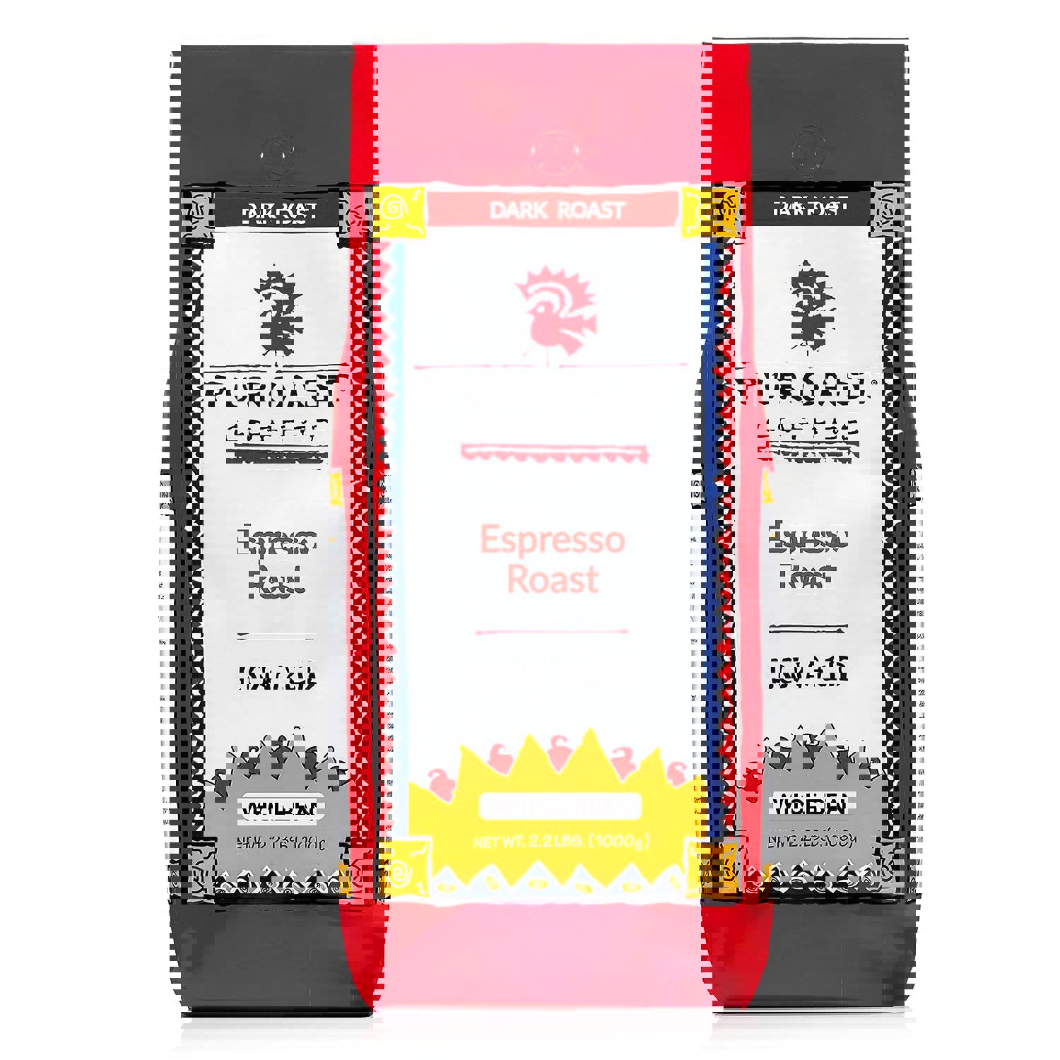 a bag of espresso roast low acid whole bean coffee