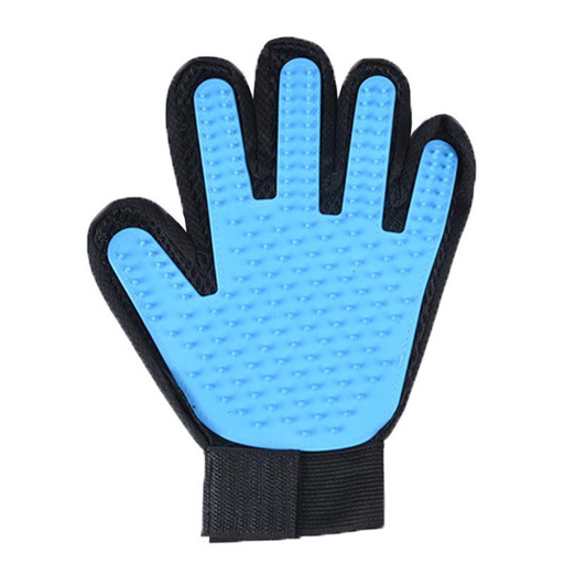 a blue and black glove that looks like a hand