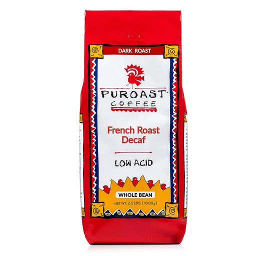 a bag of french roast decaf whole bean coffee
