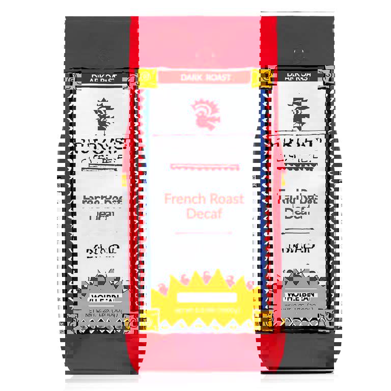 a bag of french roast decaf whole bean coffee