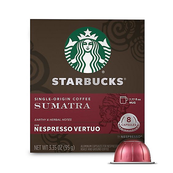 Starbucks Dark Roast Single Origin Sumatra Coffee Capsule for Nespresso Vertuo Box 8 Count - Each