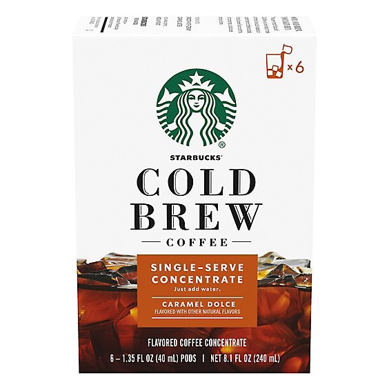 Starbucks Single Serve Concentrate Caramel Dolce Cold Brew Coffee Box Pods 6 Count - Each