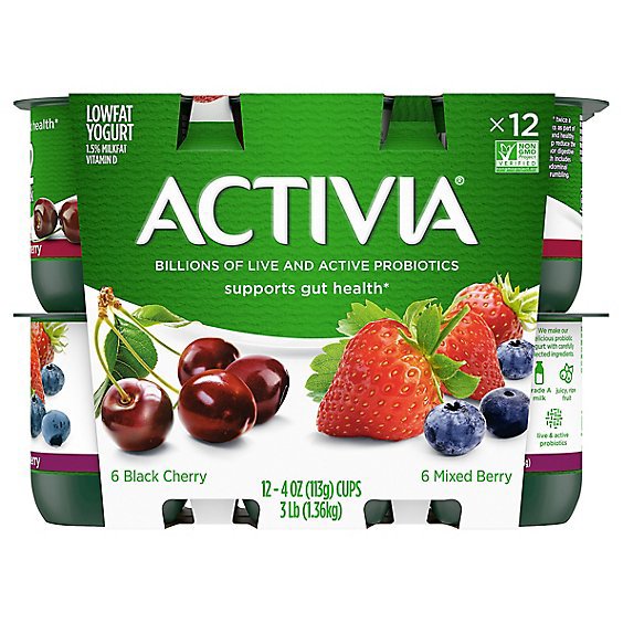 Activia Low Fat Probiotic Black Cherry And Mixed Berry Variety Pack Yogurt - 12-4 Oz
