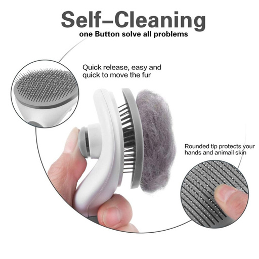 a person holding a brush that says self-cleaning one button solve all problems
