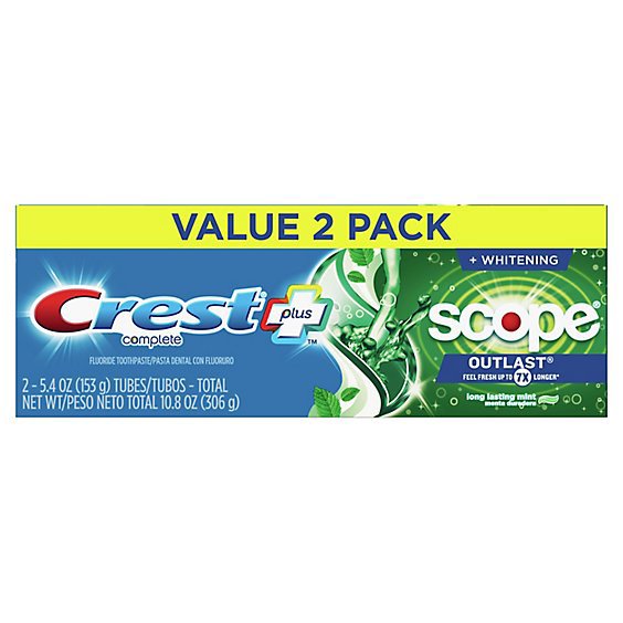 Crest Complete Plus Toothpaste +Whitening Scope Minty Fresh Striped - 2-5.4 Oz