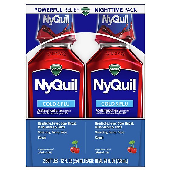 Vicks NyQuil Cold & Flu Medicine Nighttime Relief Liquid Cherry - 2-12 Fl. Oz.