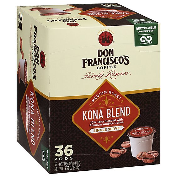 Don Franciscos Coffee Family Reserve Coffee Single Serve Medium Roast Kona Blend - 36-0.37 Oz