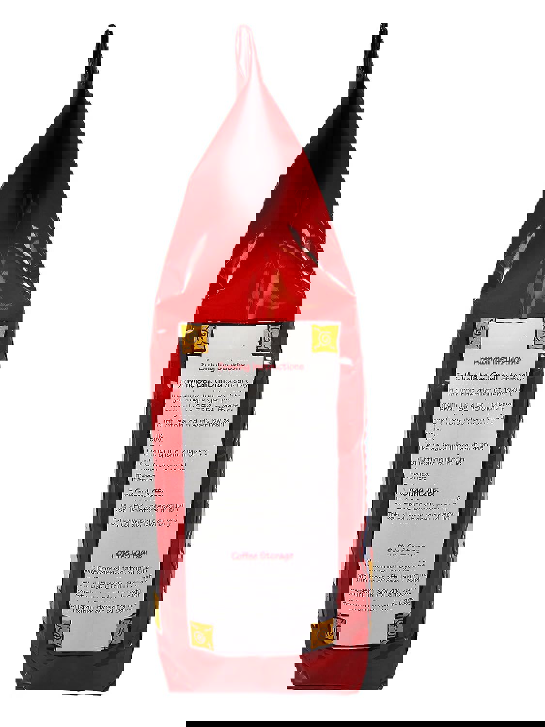 the back of a bag of coffee says brewing instructions