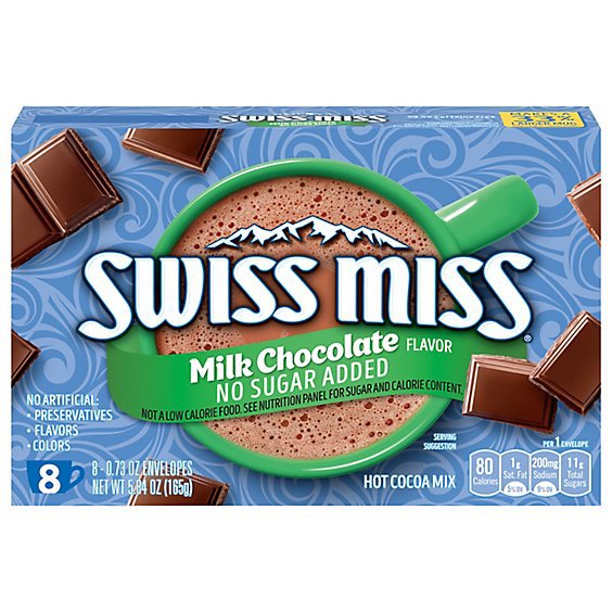Swiss Miss No Sugar Added Milk Chocolate Flavored Hot Cocoa Mix - 8-.73 Oz