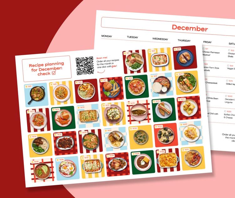 a recipe planner for december with a qr code