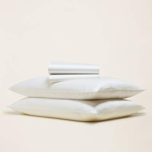 three white pillows are stacked on top of each other