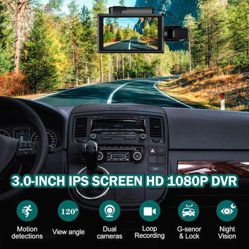 a car with a 3.0 inch ips screen hd 1080p dvr
