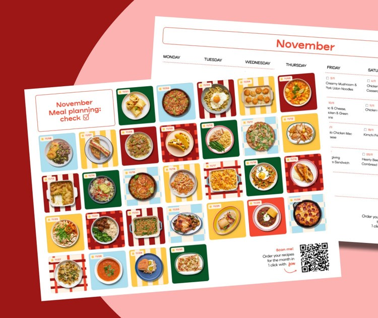 a november meal planning checklist with pictures of food