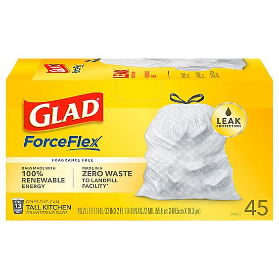 Glad Forceflex Tall Kitchen Drawstring Trash Bags 45 Count - 13 Gallon